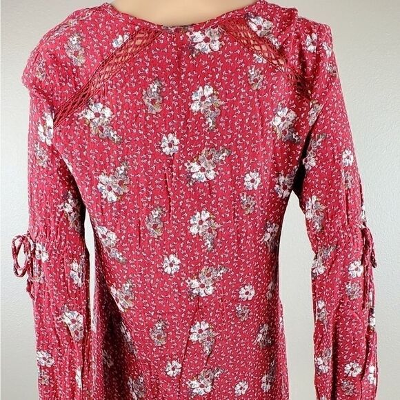 Free People Maroon Floral Tunic Top - Picture 2 of 8